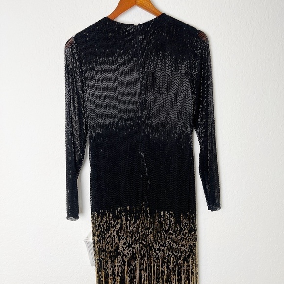 Mac Duggal Long Sleeve Beaded Fringe Evening Gown - Picture 5 of 10